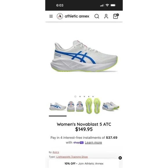ASICS Novablast 5 Running Shoes Womens 10 White Blue Cushioned Track Club ATC - Picture 7 of 7